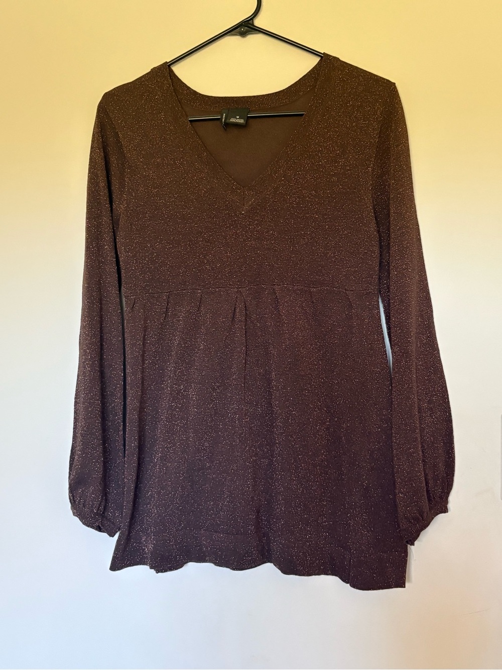 New Directions Women's Brown Metallic Shimmer V-Neck Babydoll Tunic Top
